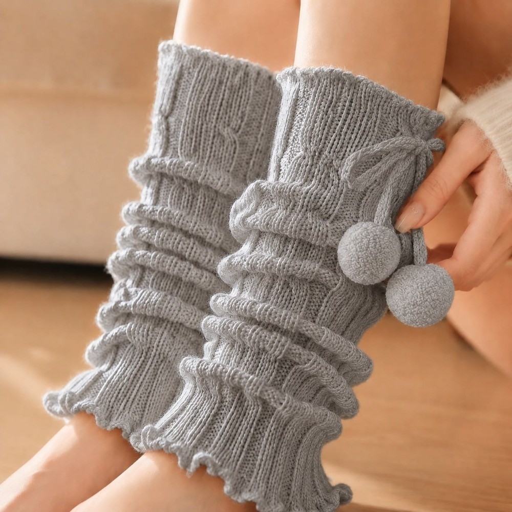 Boot Sock Slouchy - 니트 레그 워머, 러플 가장자리, 케이블