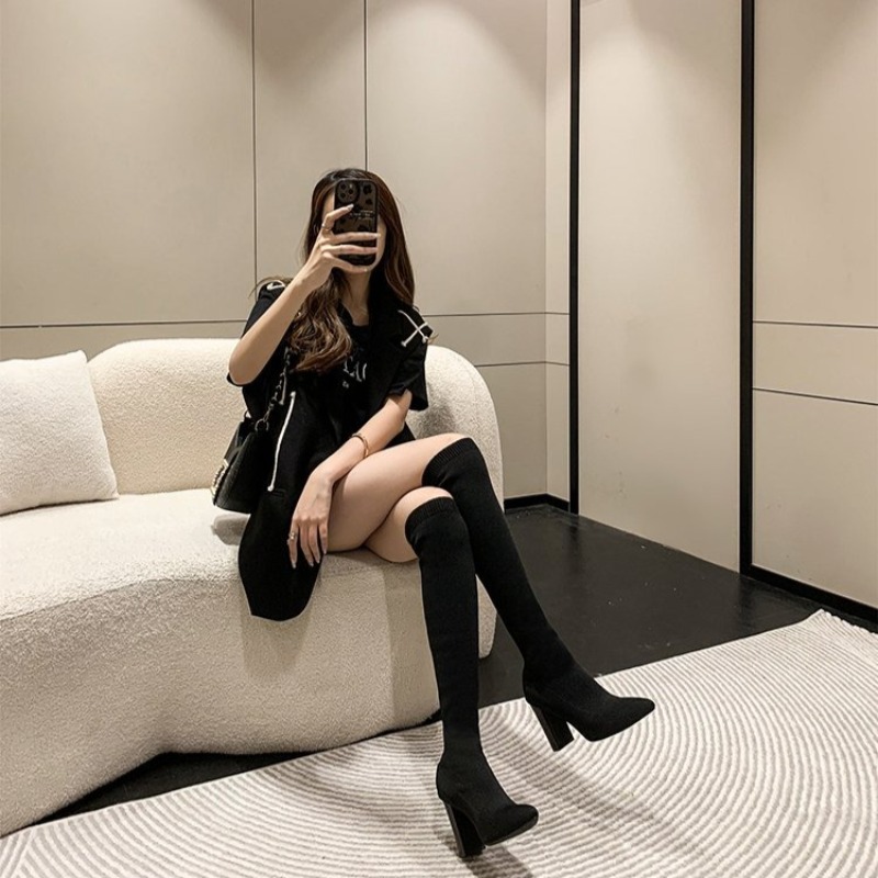 여성용 오버니 부츠 포인티드 토 스트레치 삭스 디자인  - Knee High Sock Women 리뷰 및 가격