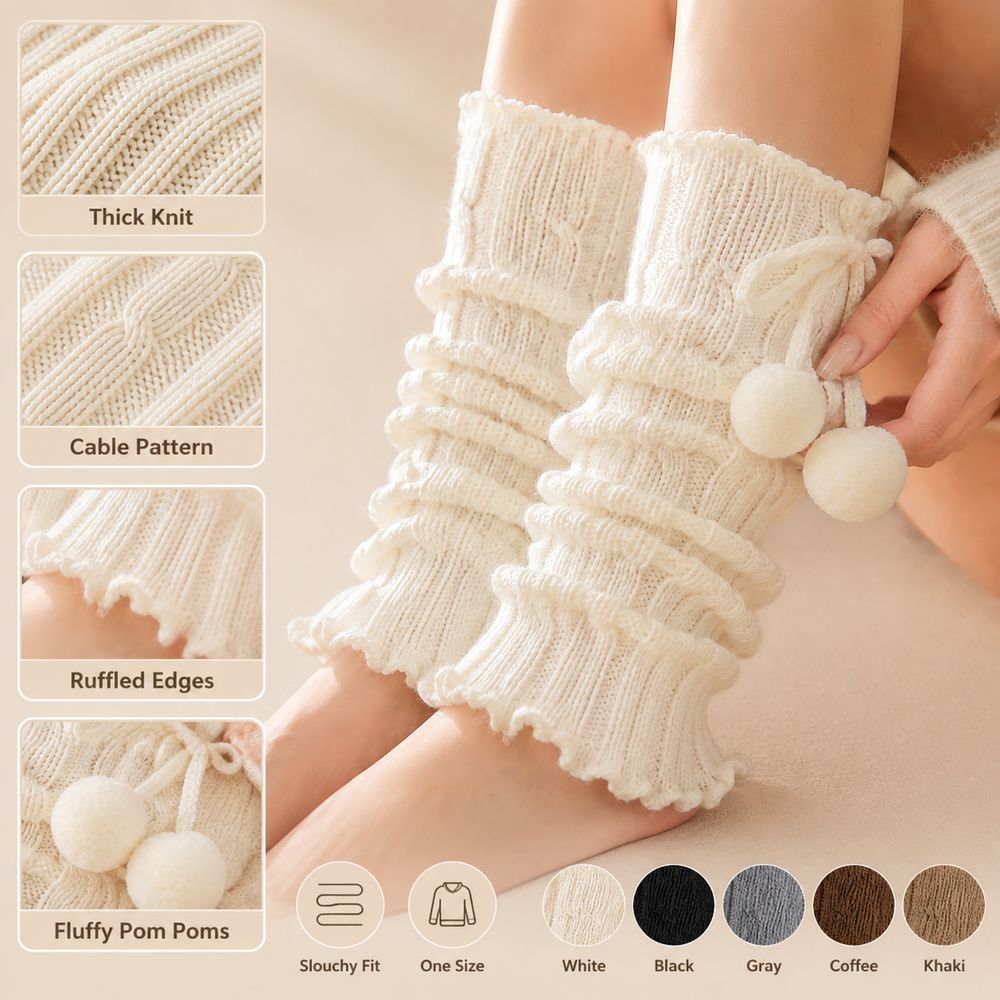 니트 레그 워머, 러플 가장자리, 케이블 니트 패턴,  - Boot Sock Slouchy 리뷰 및 가격